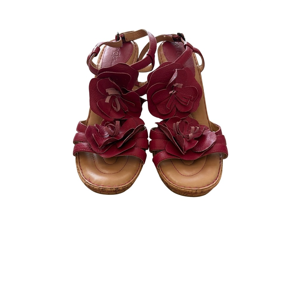 Sandals Floral Y2K Born Crown Womens 10 Magenta Leather 3D Flower Heel W51912 - Picture 2 of 8